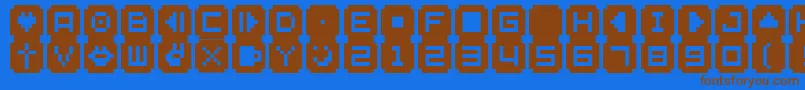 フォントBmsta – 茶色の文字が青い背景にあります。