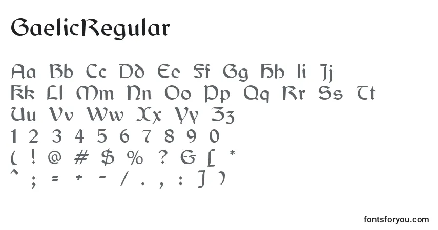 Schriftart GaelicRegular – Alphabet, Zahlen, spezielle Symbole