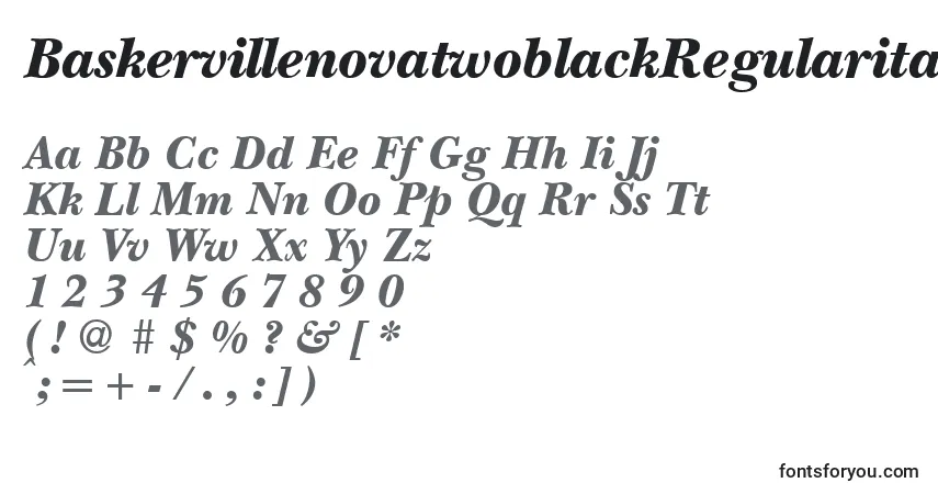 A fonte BaskervillenovatwoblackRegularitalic – alfabeto, números, caracteres especiais
