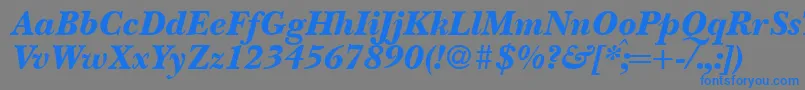 BaskervillenovatwoblackRegularitalic-Schriftart – Blaue Schriften auf grauem Hintergrund