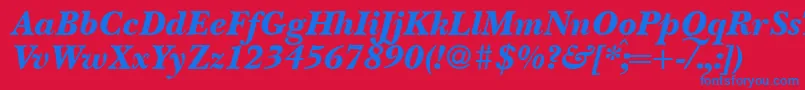 BaskervillenovatwoblackRegularitalic-fontti – siniset fontit punaisella taustalla