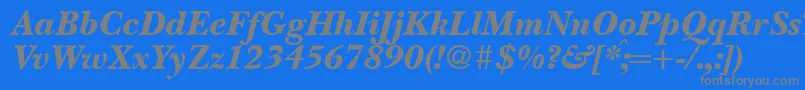 フォントBaskervillenovatwoblackRegularitalic – 青い背景に灰色の文字