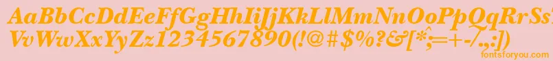 BaskervillenovatwoblackRegularitalic-Schriftart – Orangefarbene Schriften auf rosa Hintergrund