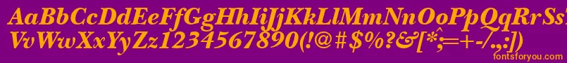 BaskervillenovatwoblackRegularitalic-fontti – oranssit fontit violetilla taustalla