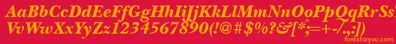 Fonte BaskervillenovatwoblackRegularitalic – fontes laranjas em um fundo vermelho