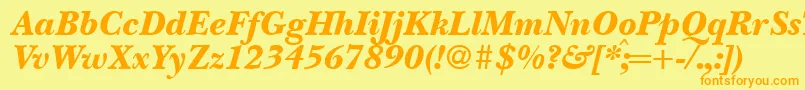 フォントBaskervillenovatwoblackRegularitalic – オレンジの文字が黄色の背景にあります。