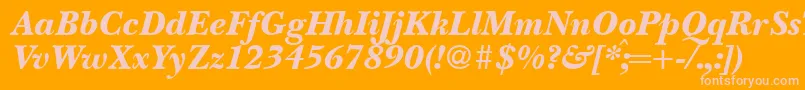 BaskervillenovatwoblackRegularitalic-fontti – vaaleanpunaiset fontit oranssilla taustalla