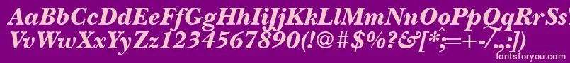 Fonte BaskervillenovatwoblackRegularitalic – fontes rosa em um fundo violeta