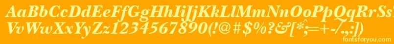 Fonte BaskervillenovatwoblackRegularitalic – fontes amarelas em um fundo laranja