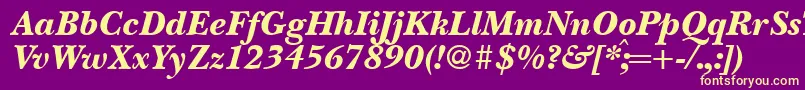 BaskervillenovatwoblackRegularitalic-fontti – keltaiset fontit violetilla taustalla