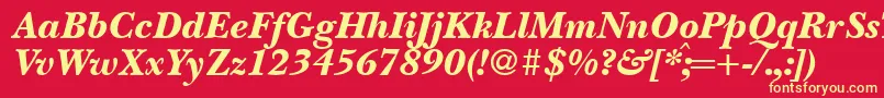 フォントBaskervillenovatwoblackRegularitalic – 黄色の文字、赤い背景