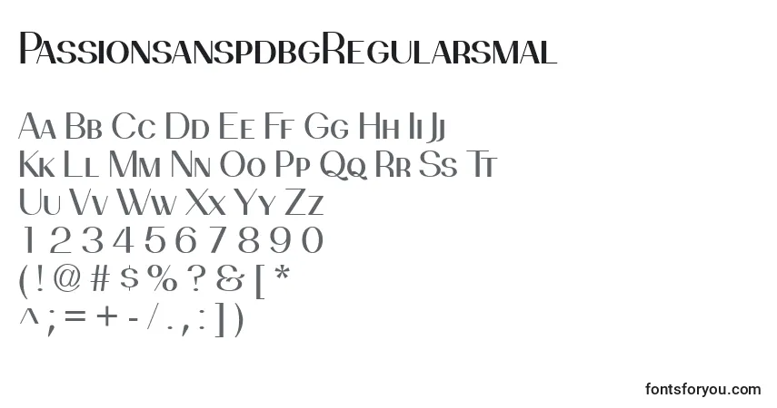 Fuente PassionsanspdbgRegularsmal - alfabeto, números, caracteres especiales