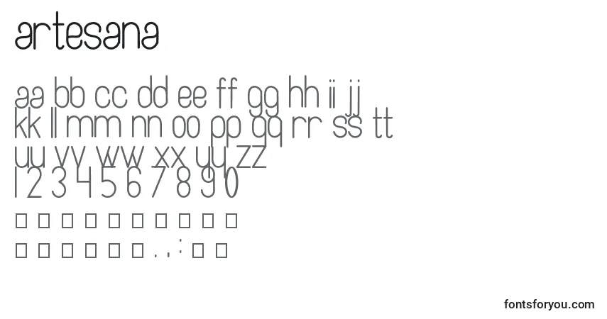 Czcionka Artesana (89949) – alfabet, cyfry, specjalne znaki