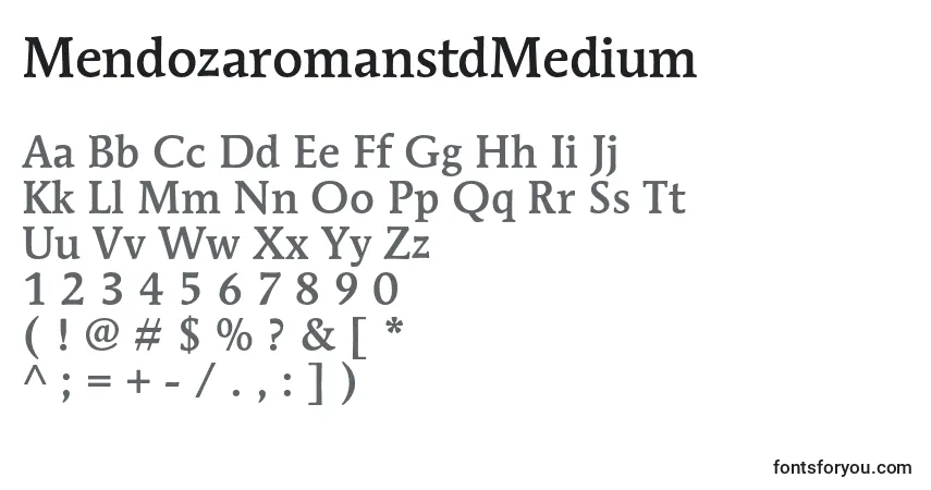 A fonte MendozaromanstdMedium – alfabeto, números, caracteres especiais