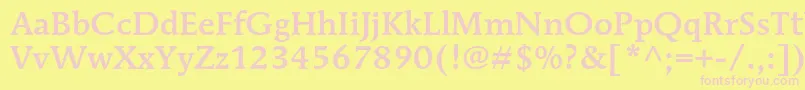 MendozaromanstdMedium-fontti – vaaleanpunaiset fontit keltaisella taustalla