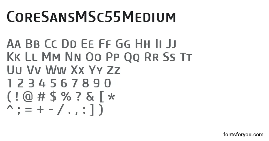 Czcionka CoreSansMSc55Medium – alfabet, cyfry, specjalne znaki