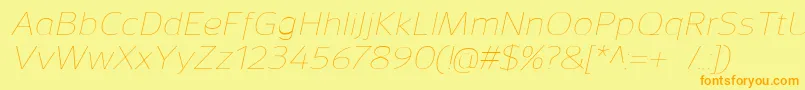 Fonte SavileThinitalic – fontes laranjas em um fundo amarelo