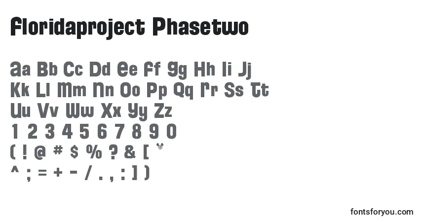 Czcionka Floridaproject Phasetwo – alfabet, cyfry, specjalne znaki