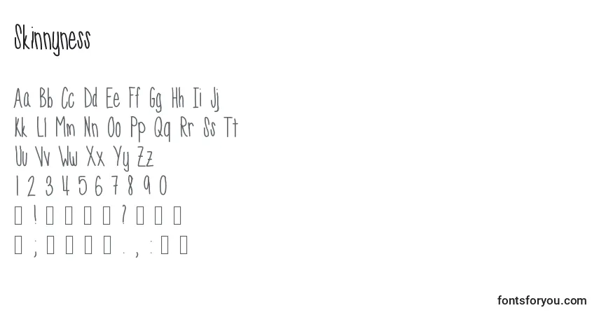 Czcionka Skinnyness – alfabet, cyfry, specjalne znaki