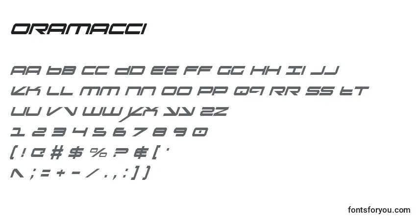 Шрифт Oramacci – алфавит, цифры, специальные символы