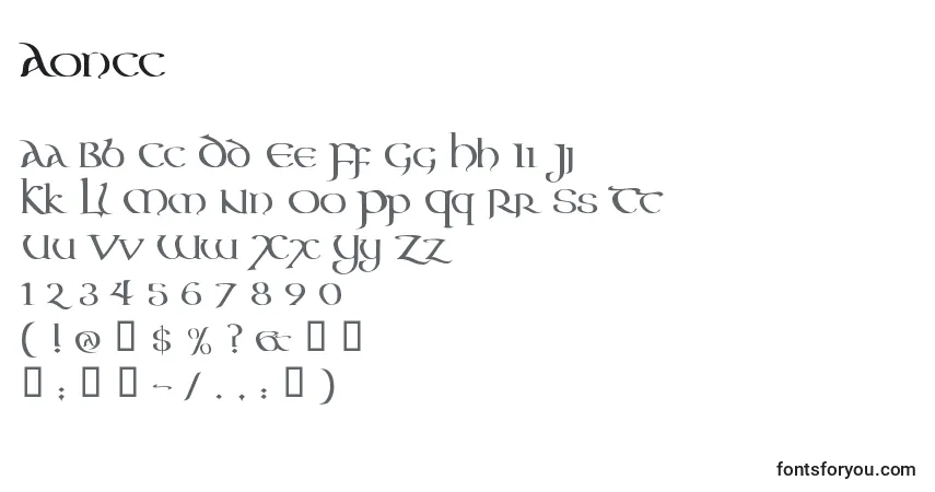 Czcionka Aoncc – alfabet, cyfry, specjalne znaki