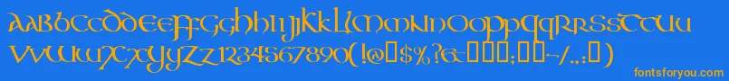 フォントAoncc – オレンジ色の文字が青い背景にあります。