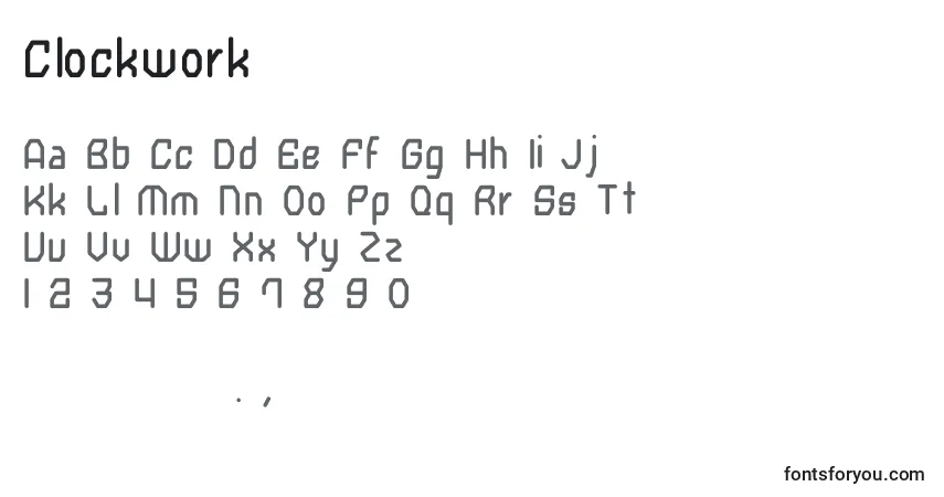 A fonte Clockwork (89970) – alfabeto, números, caracteres especiais