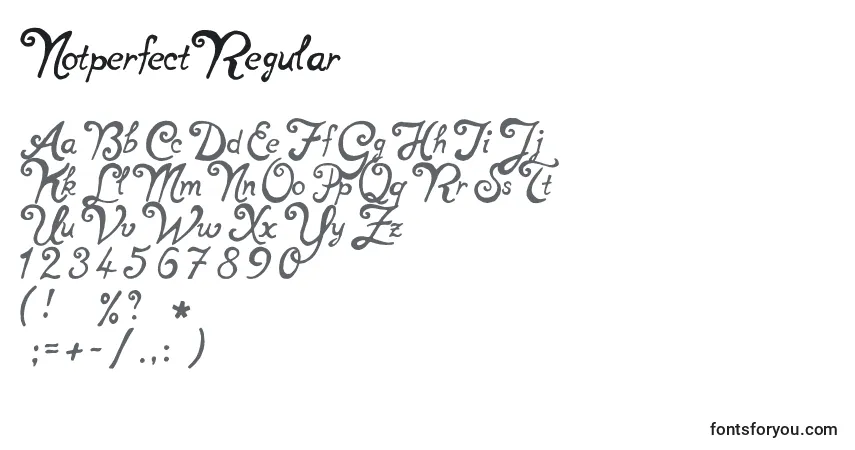 Schriftart NotperfectRegular (89977) – Alphabet, Zahlen, spezielle Symbole