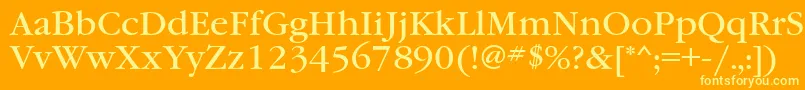 Garamondbookbtt-Schriftart – Gelbe Schriften auf orangefarbenem Hintergrund