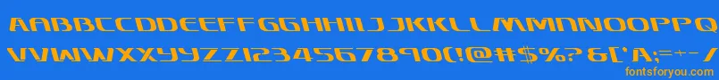 フォントSkymarshalleft – オレンジ色の文字が青い背景にあります。