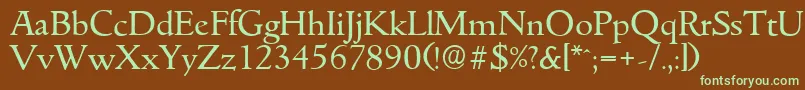 フォントGouditaserialRegular – 緑色の文字が茶色の背景にあります。