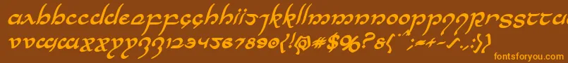 Halfelvenboldital-Schriftart – Orangefarbene Schriften auf braunem Hintergrund