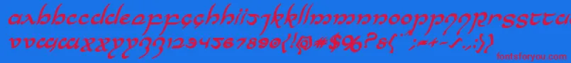 Halfelvenboldital-Schriftart – Rote Schriften auf blauem Hintergrund