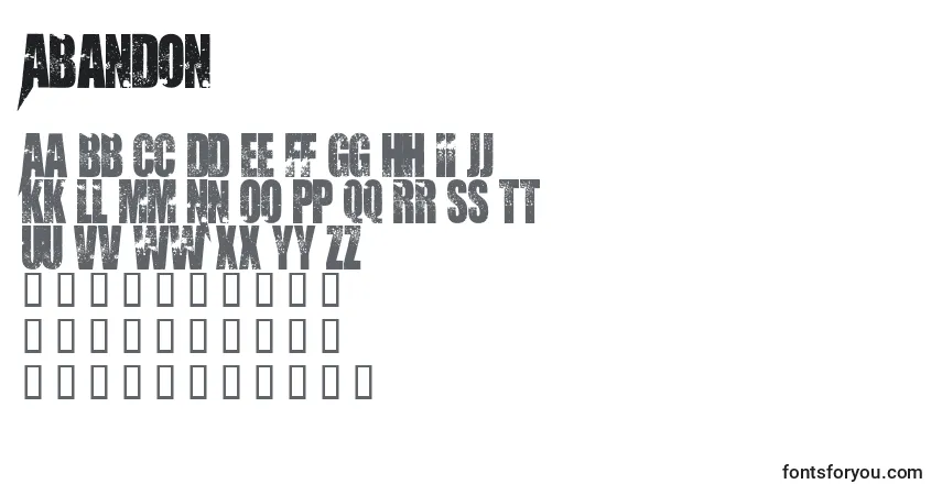 Czcionka Abandon – alfabet, cyfry, specjalne znaki