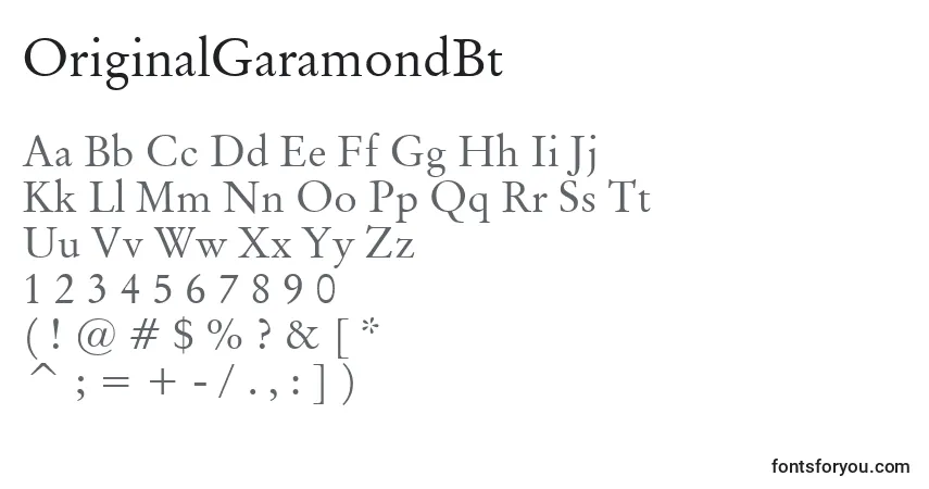 Czcionka OriginalGaramondBt – alfabet, cyfry, specjalne znaki