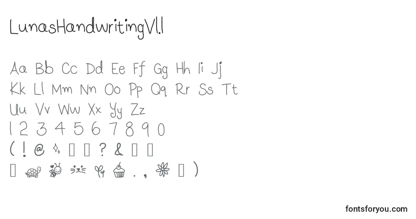 Шрифт LunasHandwritingV1.1 – алфавит, цифры, специальные символы