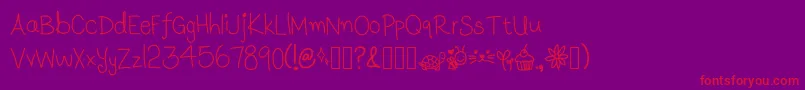 LunasHandwritingV1.1-Schriftart – Rote Schriften auf violettem Hintergrund