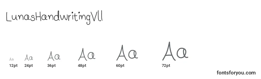 Размеры шрифта LunasHandwritingV1.1