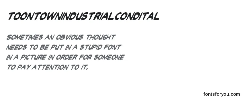 Review of the ToonTownIndustrialCondItal Font