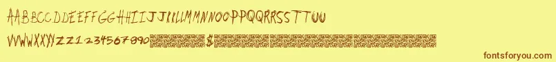 Dirtyjobs-Schriftart – Braune Schriften auf gelbem Hintergrund