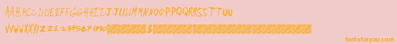 Dirtyjobs-Schriftart – Orangefarbene Schriften auf rosa Hintergrund
