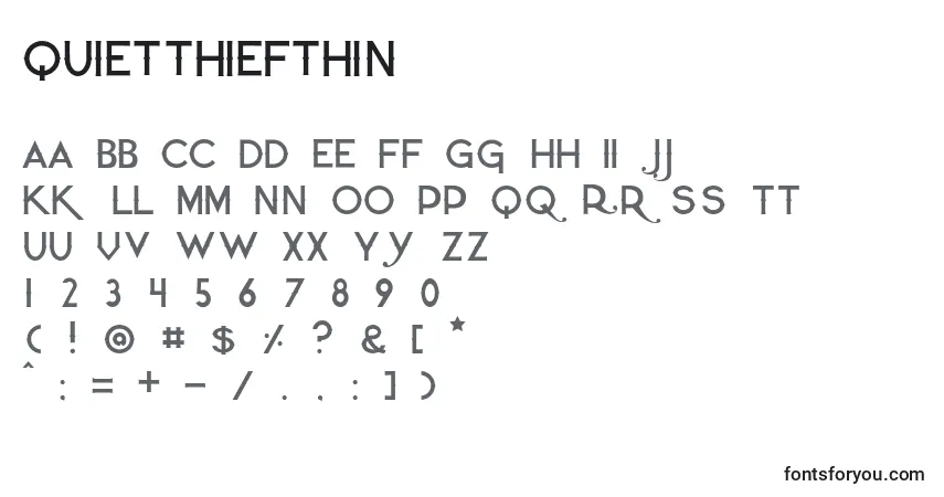 Czcionka Quietthiefthin – alfabet, cyfry, specjalne znaki
