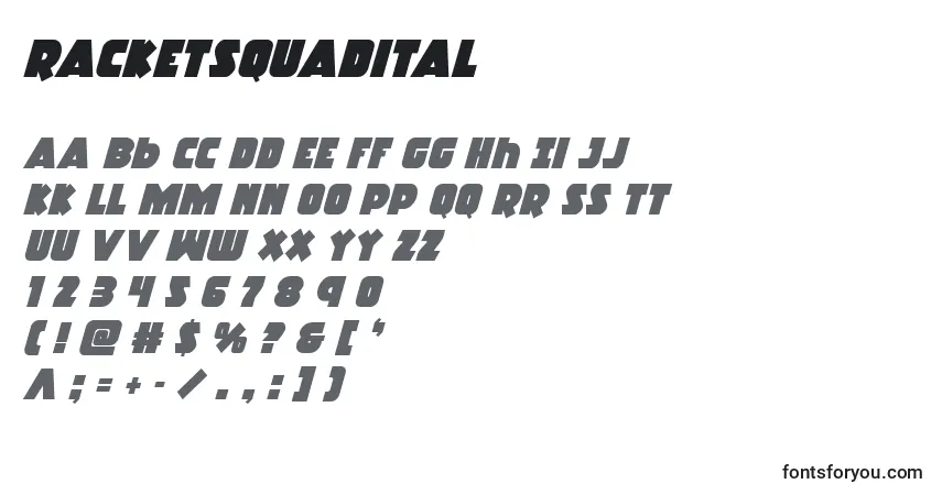 Racketsquadital Font – alphabet, numbers, special characters