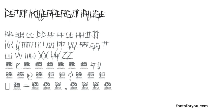 Czcionka DemonKillerPersonalUse – alfabet, cyfry, specjalne znaki