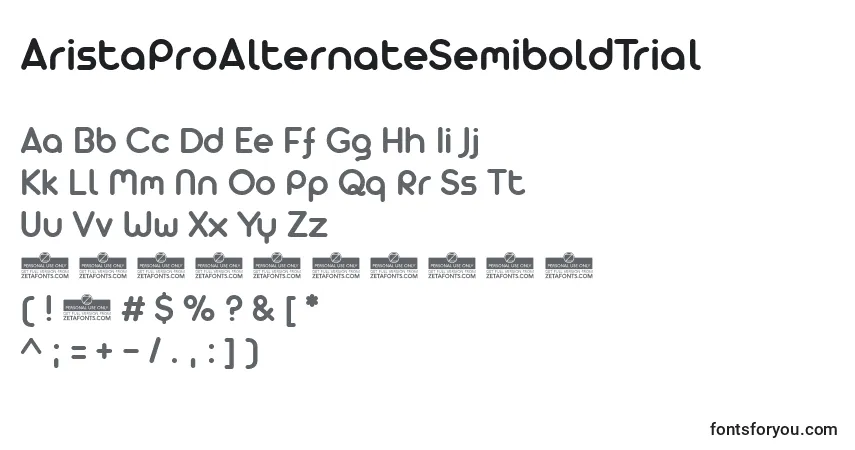 A fonte AristaProAlternateSemiboldTrial – alfabeto, números, caracteres especiais