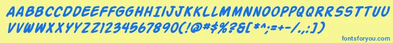フォントActionManBoldItalic – 青い文字が黄色の背景にあります。