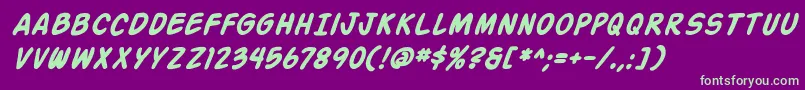 ActionManBoldItalic-fontti – vihreät fontit violetilla taustalla