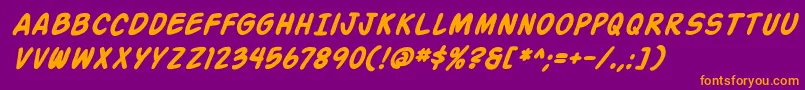 ActionManBoldItalic-Schriftart – Orangefarbene Schriften auf violettem Hintergrund