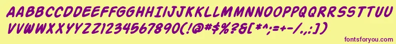 ActionManBoldItalic-Schriftart – Violette Schriften auf gelbem Hintergrund