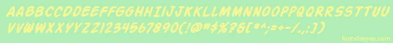 ActionManBoldItalic-Schriftart – Gelbe Schriften auf grünem Hintergrund